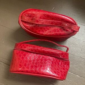 Red Croc-Embossed Cosmetic Train Case - Women Bags